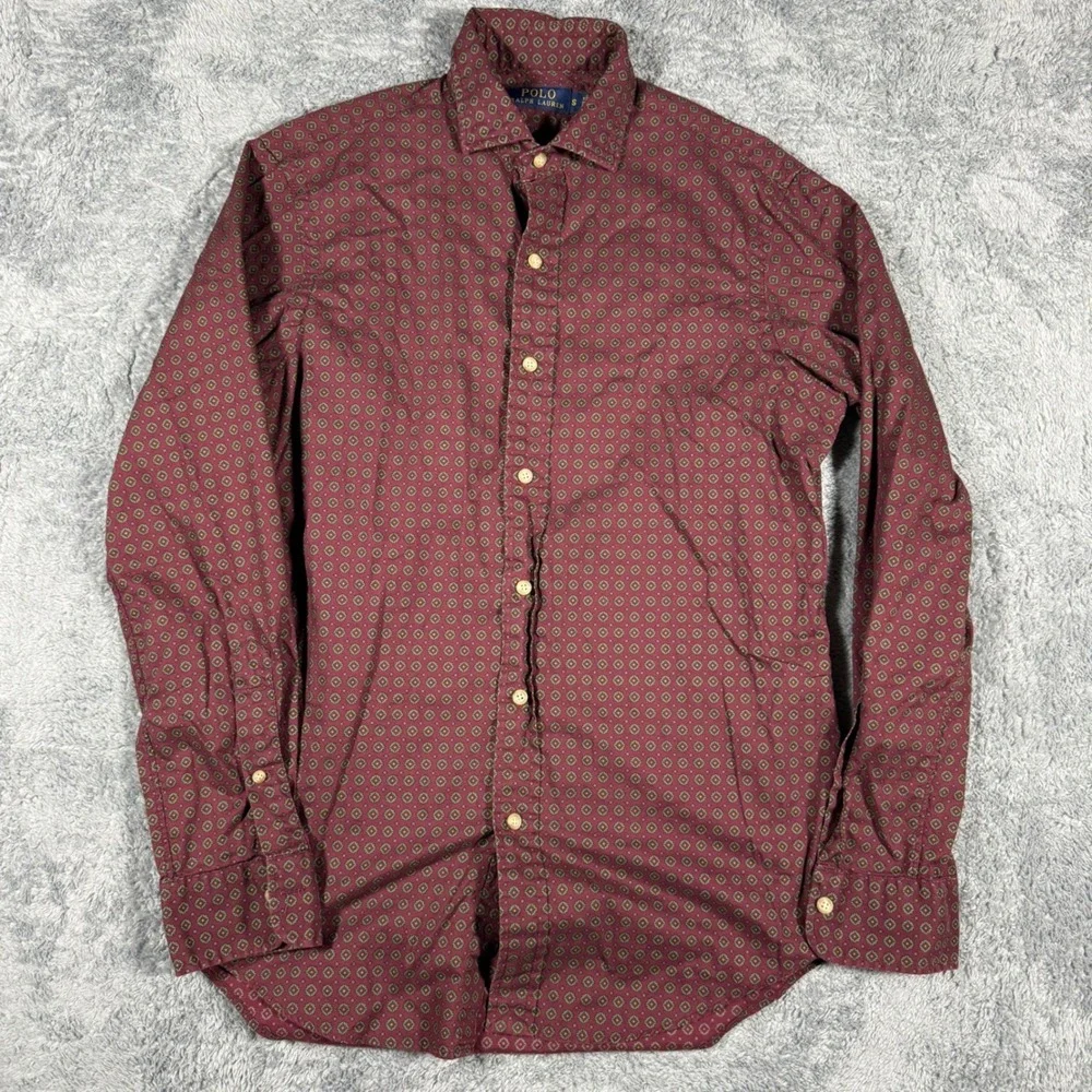 Polo Ralph Lauren Burgundy Geometric All‎ Over Print Button Down Shirt Size S
